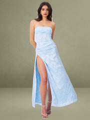 Baby Blue Jacquard Textured High Slit Maxi Dress