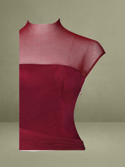 Fabienne Burgundy Mesh Cap Sleeve Mermaid Gown