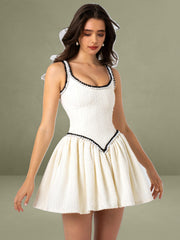 Coco White Boucle Tweed V Waist Mini Dress