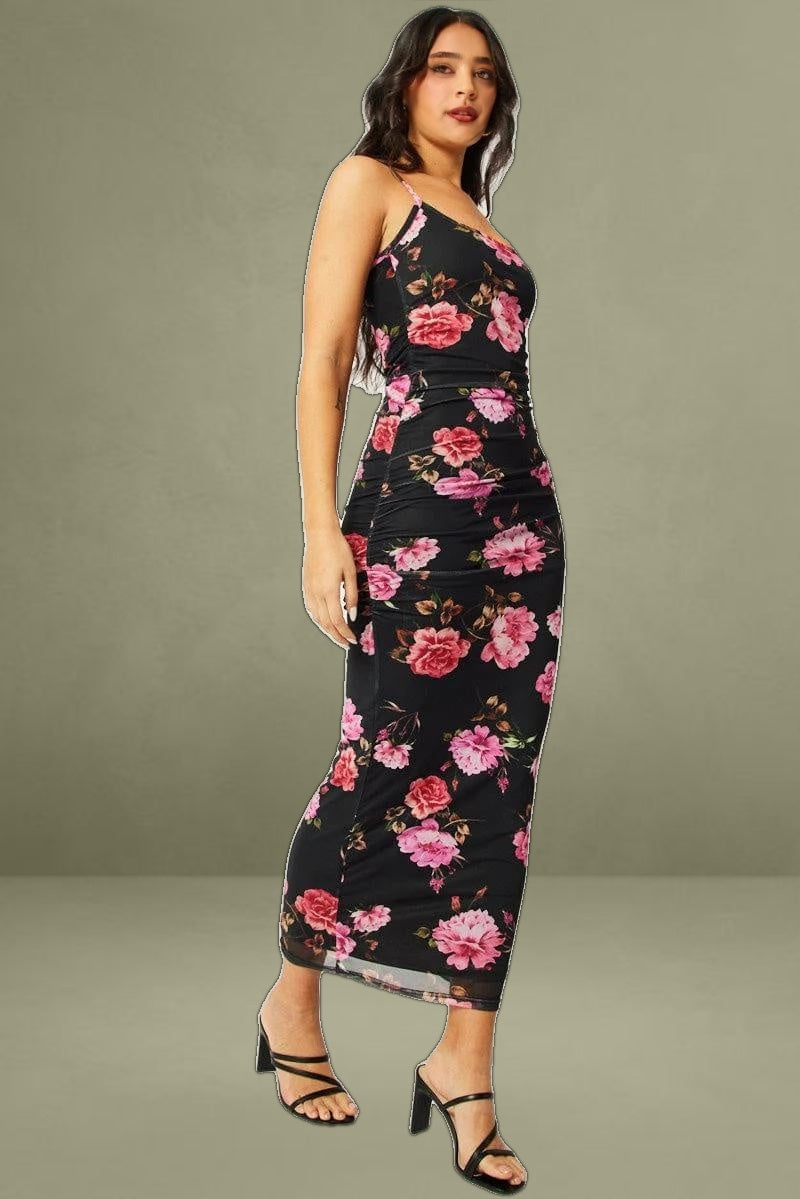 Black Floral Bodycon Dress Singlet Maxi