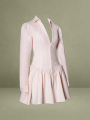Xabrina Macaron Pink Long Sleeve Shirt Mini Dress