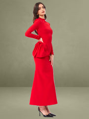 Radha Red Backless Longsleeve Maxi Dress with Bow
