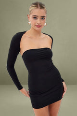 Black Strapless Dress and Bolero Set in Nylon