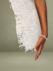 White Beaded Sequin Net Bodycon Evening Gown