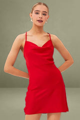 Red Slip Dress Mini Sleeveless Cowl Satin