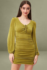 Green Mini Dress Long Sleeve Evening