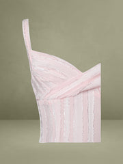 Mallory Baby Pink Stripe Jacquard High Slit Gown