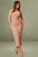 Pink Bodycon Dress Long Sleeve Mesh