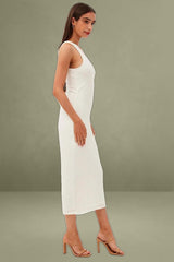 White Maxi Dress Sleeveless One Shoulder Bodycon