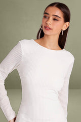 Long Sleeve White Textured Dress