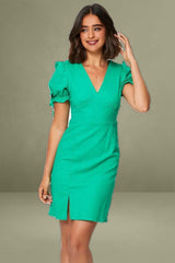 Green Mini Dress V Neck