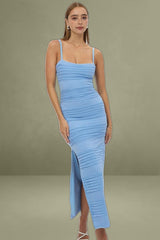 Blue Bodycon Dress Sleeveless Midi