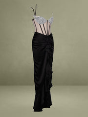 Rafaela Black Satin Corset Sequin Wing Cup Dress