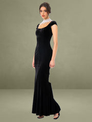 Rachael Black Velvet Pearl Embellished Gown