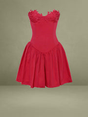 Sacha Red Lace Drop Waist Corset Puffy Mini Dress