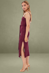 Red Maxi Dress Bodycon Tie Belted Rib