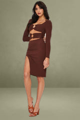 Brown Midi Dress Long Sleeve