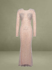 Rita Embroidered Mesh Silver Beaded Mermaid Gown