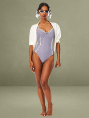 Gigi Black Gingham Lace Strap Backless Swimsuit