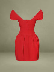 Cait Red Off Shoulder Drop Waist Mini Dress