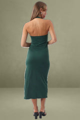 Green Bodycon Dress Halter Neck