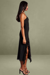 Black Bodycon Dress Sleeveless Ruffle Mesh