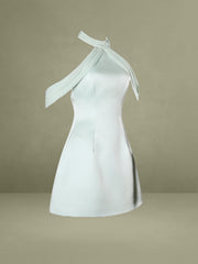 Zafrina Light Cyan Halter Off-shoulder Backless Mini Dress