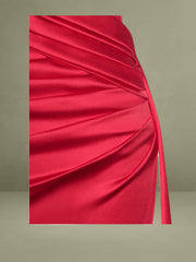 Red Crystallized Corset High Slit Satin Dress