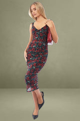 Black Floral Mesh Bodycon Dress