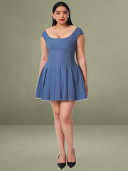 Sada Pleated Denim Mini Dress
