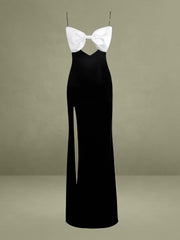 Eleanor Black and White Bow Satin Gown