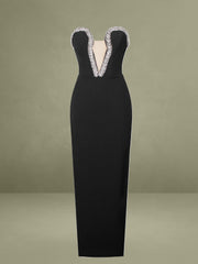 Black Crystal Embellished Maxi Dress