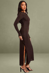 Long Sleeve Brown Textured Dress