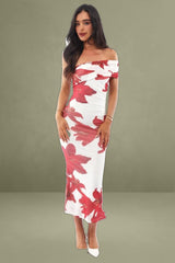 White Floral One-Shoulder Mesh Bodycon Dress