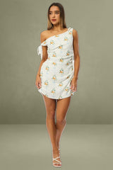 White Floral Bodycon Dress Tie Up Shoulder