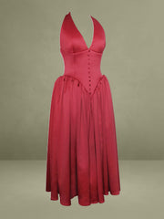 Cara Red Plunging Halter Backless Maxi Dress