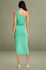 Green Midi Dress One Shoulder Evening