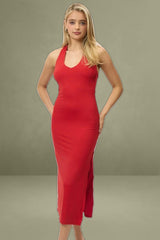 Red Bodycon Dress Halter Neck