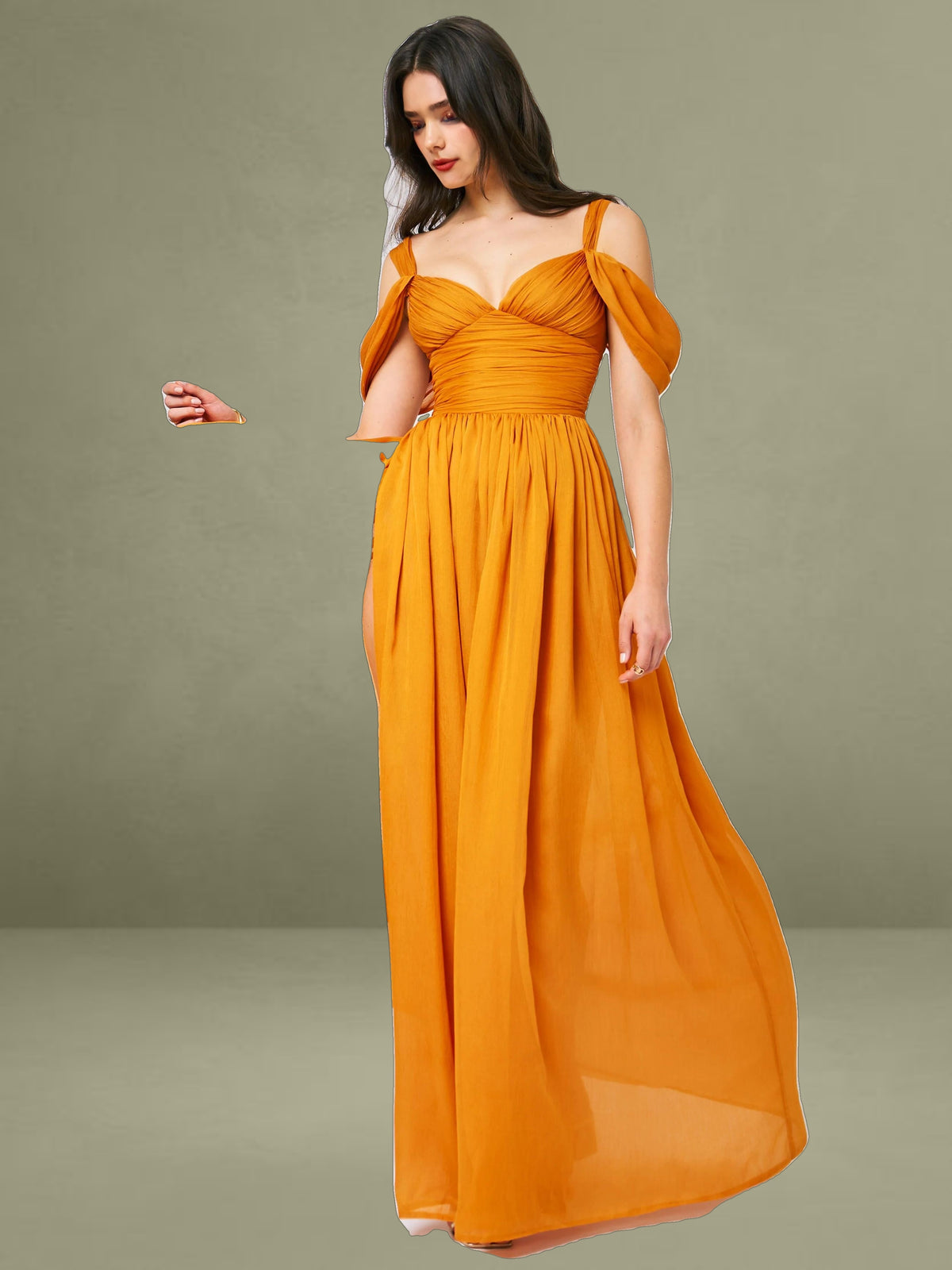 Layered Mesh High Slit Drape Maxi Dress