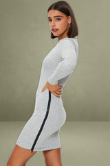 Grey Side Zip Bodycon Ribbed Dress