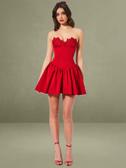Sacha Red Lace Drop Waist Corset Puffy Mini Dress