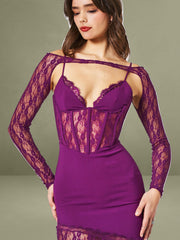 Purple Lace and Crepe Mini Dress