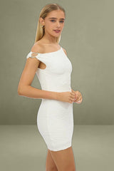 White Textured Mini Bodycon Dress