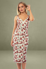 Beige Floral Bodycon Dress Mesh