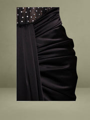 Stella Black Off Shoulder Crystal Corset Satin Gown
