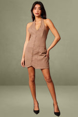 Brown Halter Neck Dress Mini