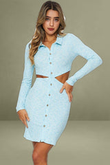 Grey Ribbed Cut Out Short Sleeve Mini Dress