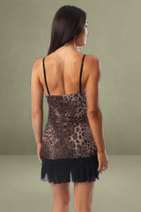Brown Animal Print Bodycon Dress Mesh Mini