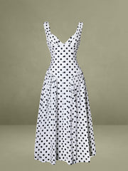 Rahma Polka Dot Drop Waist Midi Cotton Poplin Dress