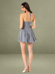 Melody Gray Stripe Halter Drop Waist Mini Dress